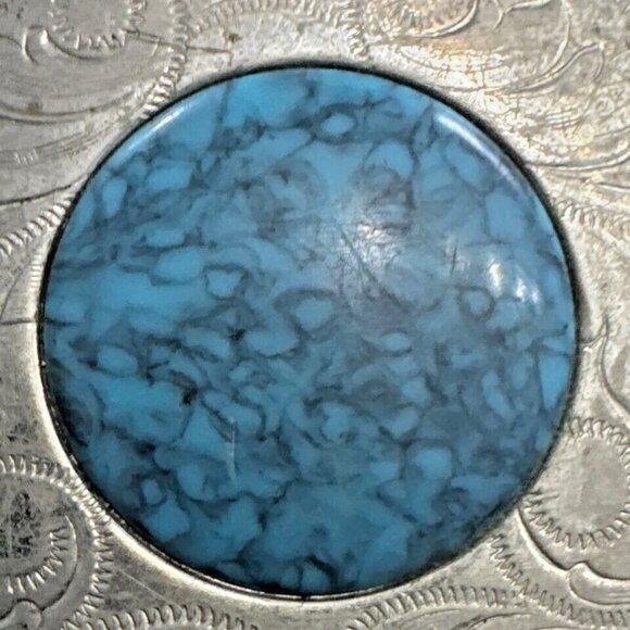 Vintage Nickel Silver And Turquoise Large Belt Buckle main image 16